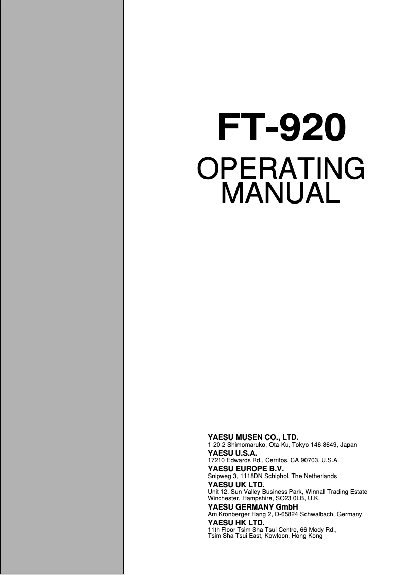 Page 1 de la notice Manuel utilisateur Yaesu FT-920