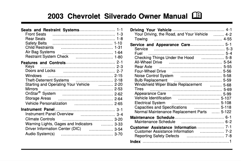 Page 1 de la notice Manuel utilisateur Chevrolet Tracker (2003)