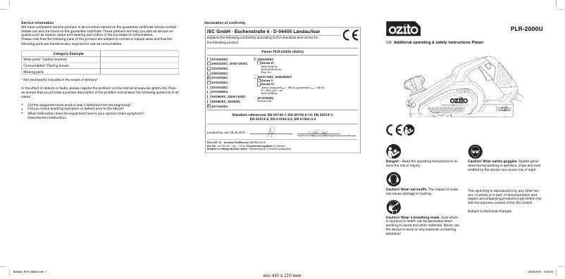 Page n°1 - Manuel utilisateur Ozito PLR-2000U