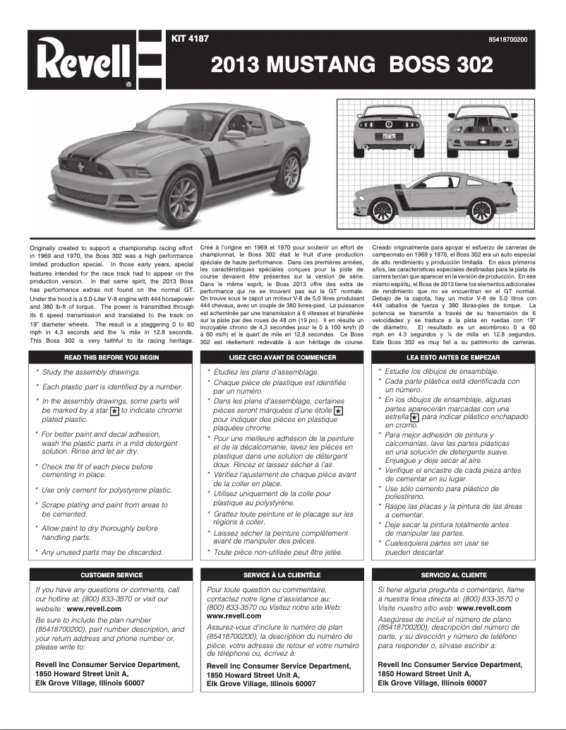 Page n°1 - Manuel utilisateur Revell 2013 Mustang Boss 302