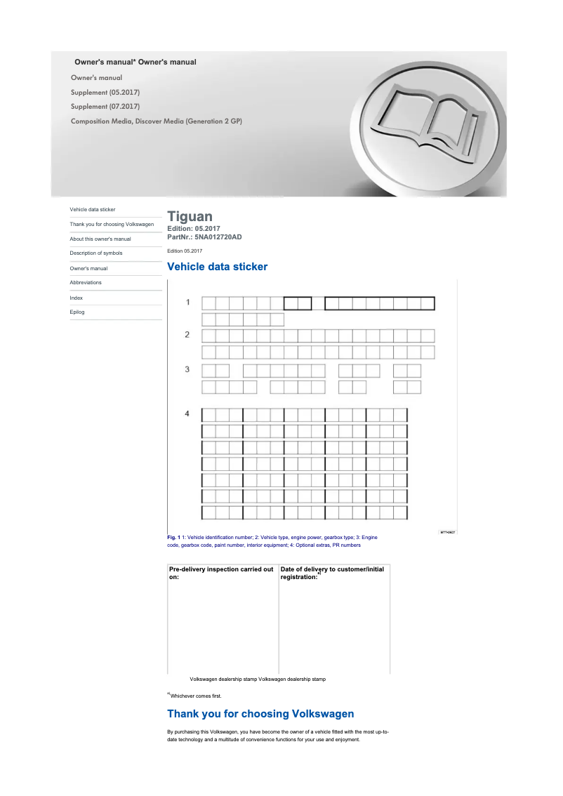 Page 1 de la notice Manuel utilisateur Volkswagen Tiguan (2020)