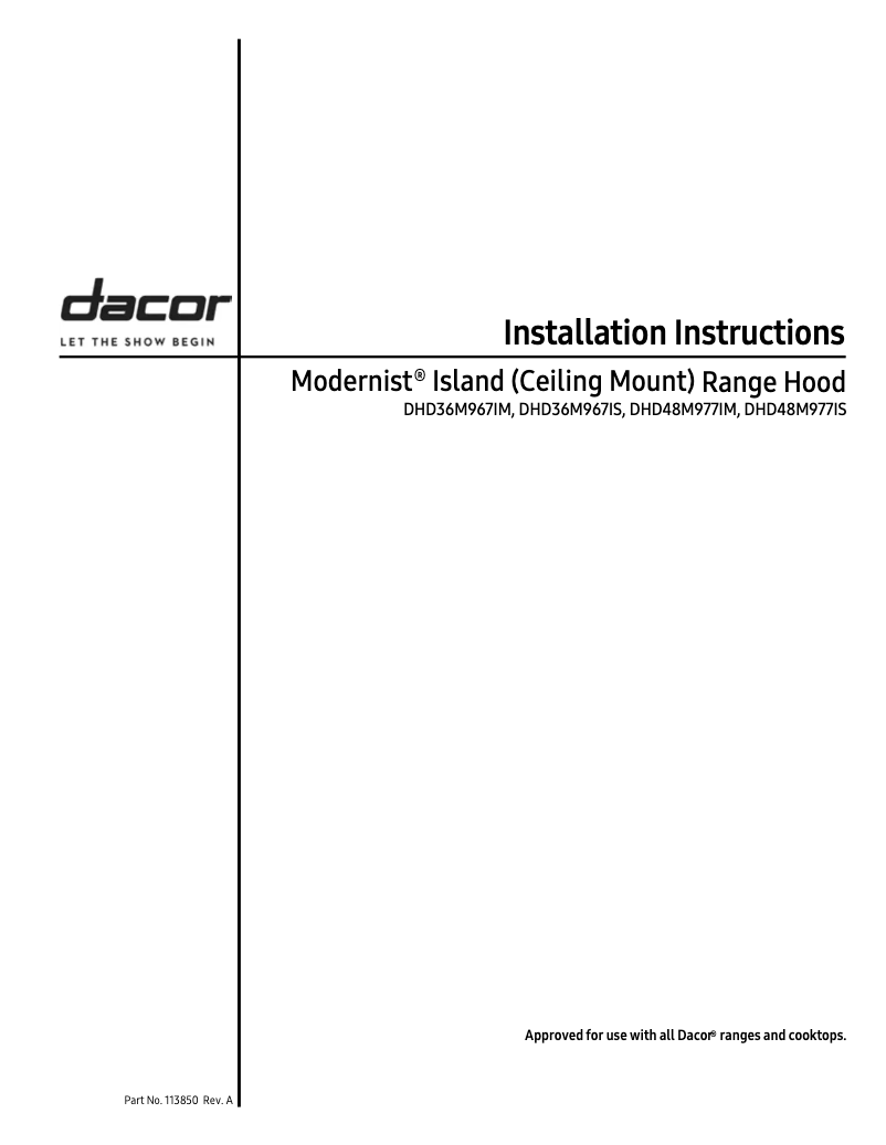 Page n°1 - Guide d'installation Dacor DHD36M967IS