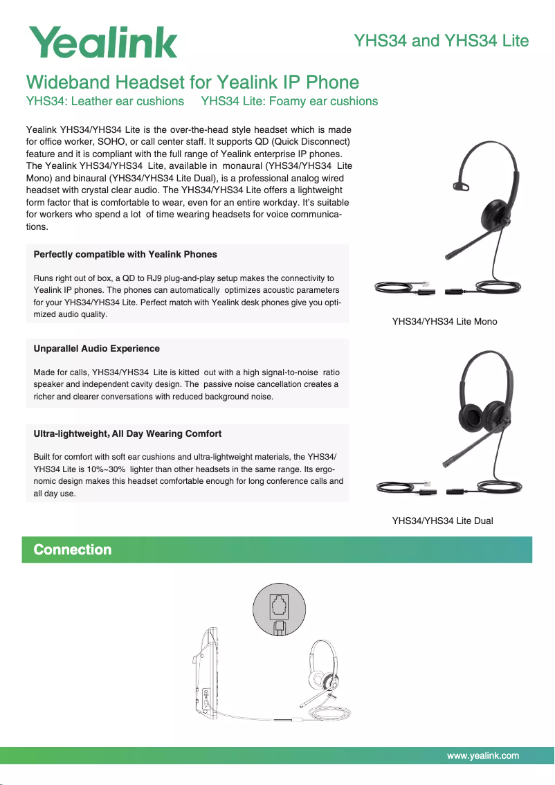 Page n°1 - Manuel utilisateur Yealink YHS34 Lite