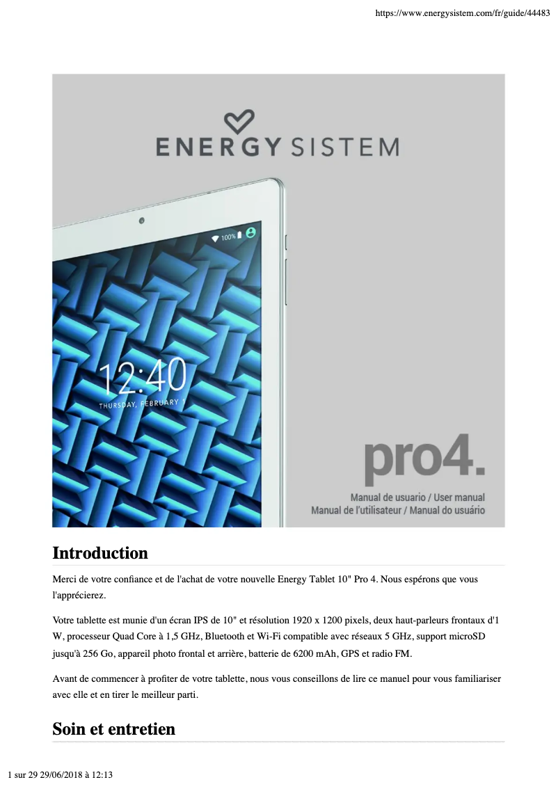 Page n°1 - Manuel utilisateur Energy Sistem Pro 4
