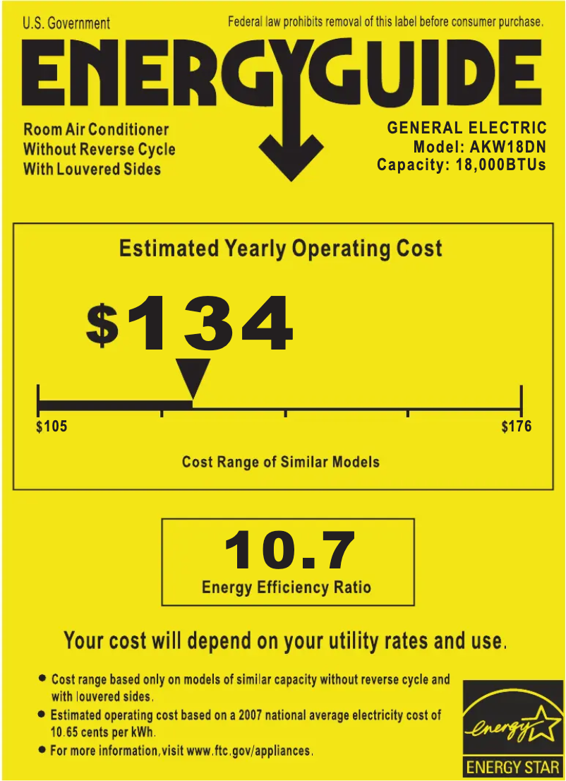 Page n°1 - Label énergétique GE AKW18DN