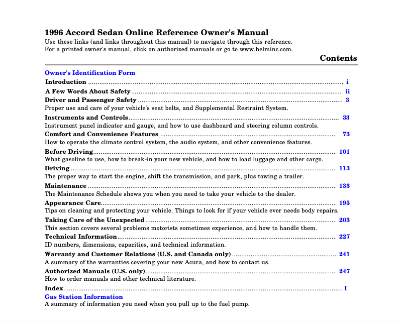 Image de la première page du manuel de l'appareil Accord Coupe (1996)