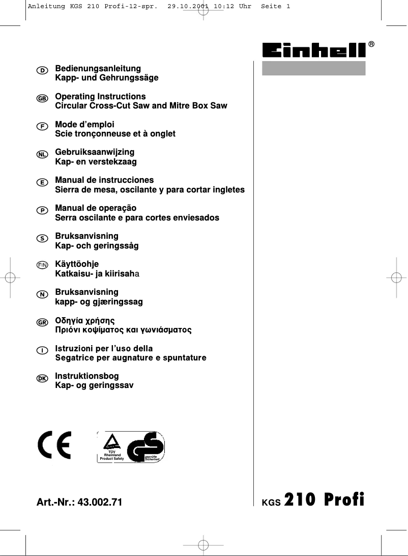 Image de la première page du manuel de l'appareil KGS 210 Profi