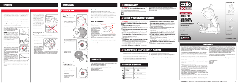 Page 1 de la notice Manuel utilisateur Ozito PXCCSSS-018U