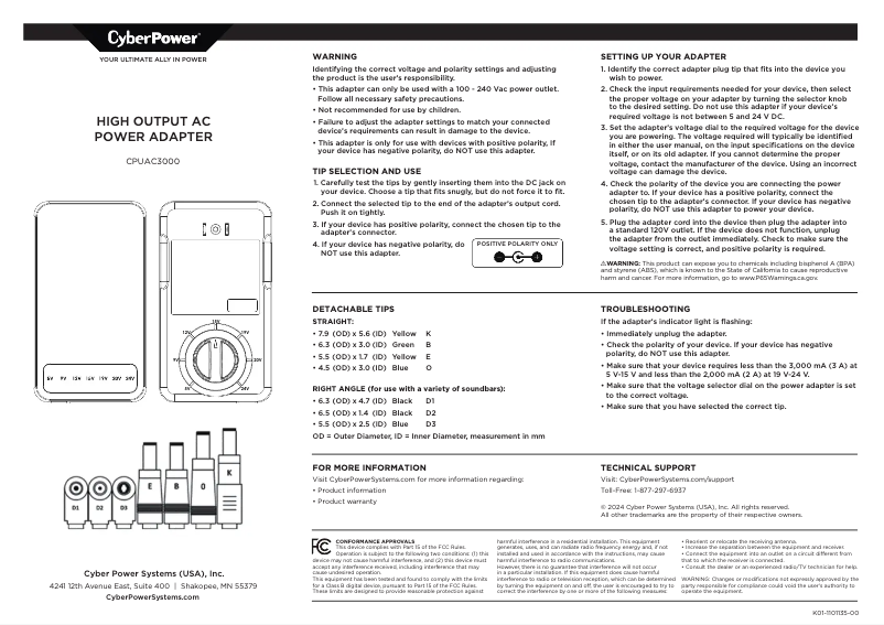 Page n°1 - Manuel utilisateur CyberPower CPUAC3000
