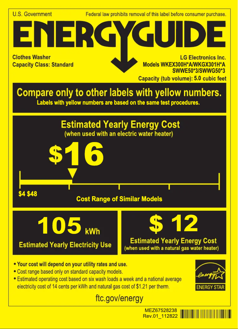 Page 1 de la notice Label énergétique LG WKEX300HBA