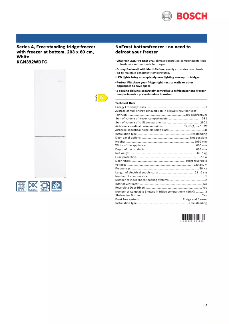 Imagen de la primera página del manual del dispositivo KGN392WDFG