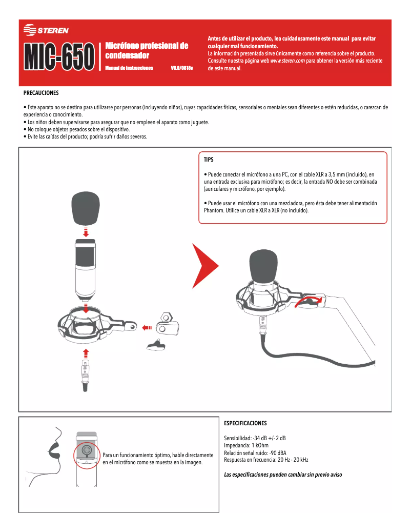 Page n°1 - Manuel utilisateur Steren MIC-650