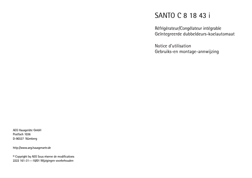 Page 1 de la notice Manuel utilisateur AEG SANTO C 81843 I