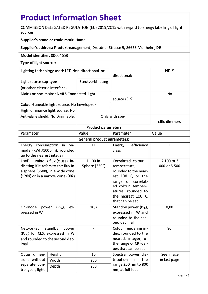 Page 1 de la notice Fiche technique Hama SpotLight FoldUp 102 II