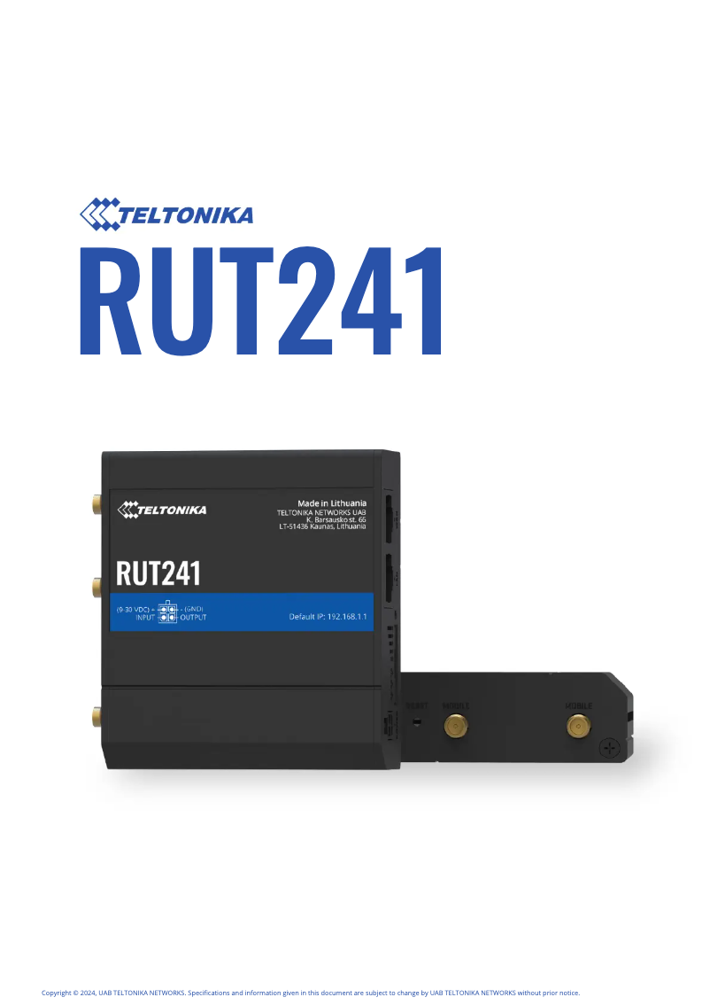 Imagen de la primera página del manual del dispositivo RUT241