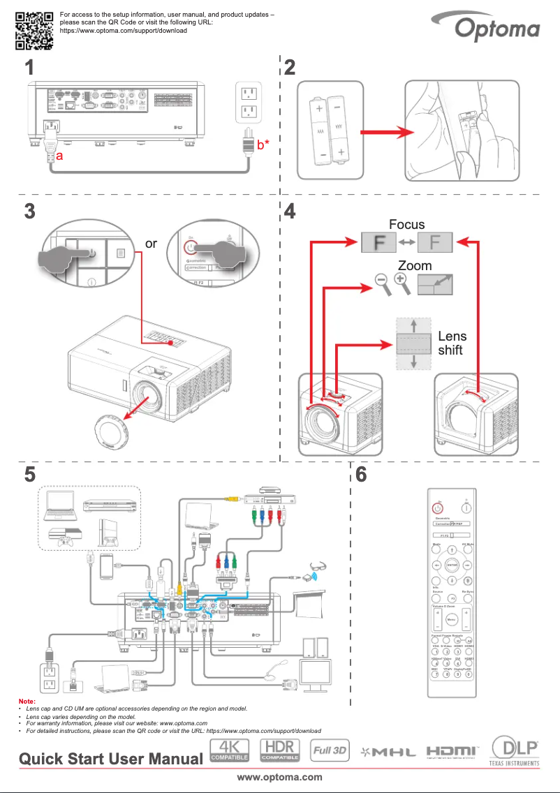 Page n°1 - Guide de démarrage rapide Optoma ZH406