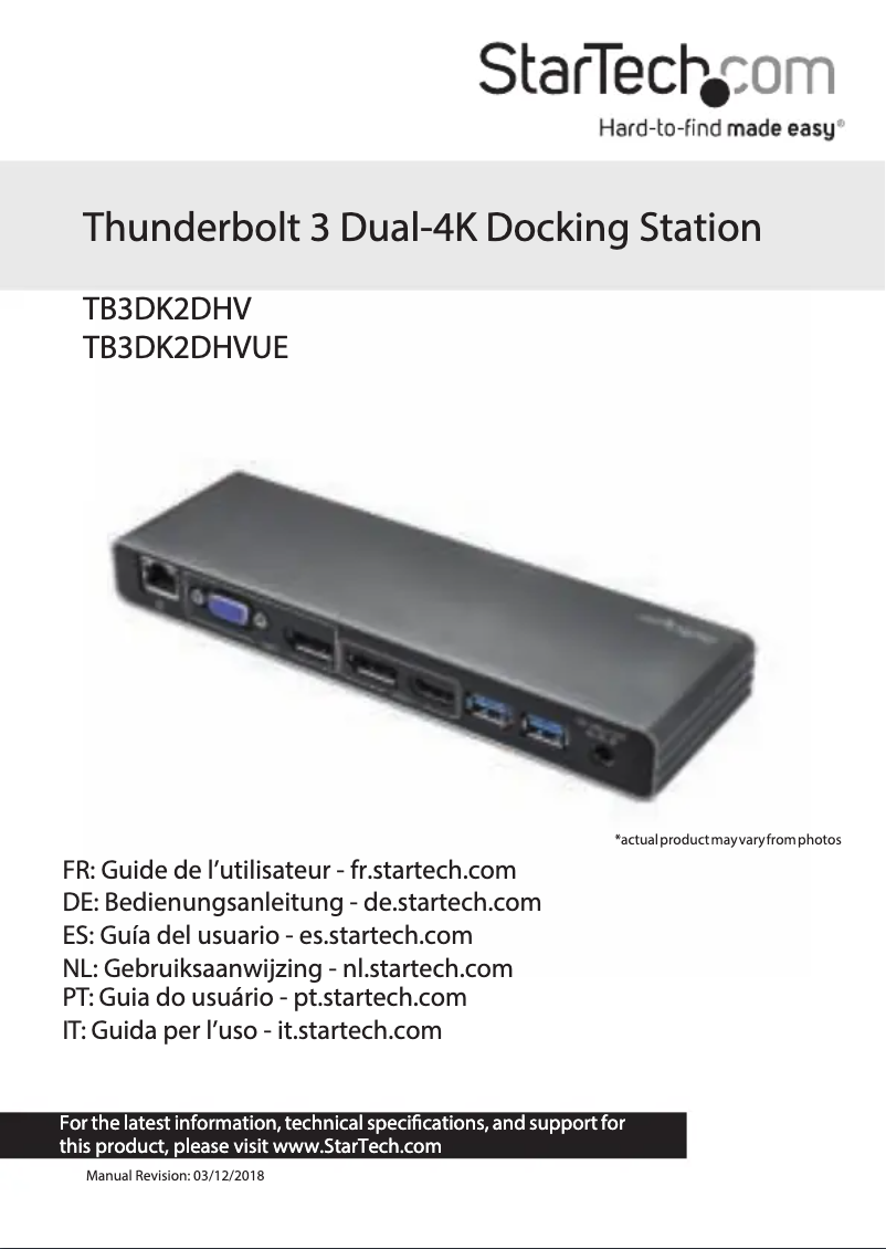 Page n°1 - Manuel utilisateur StarTech.com TB3DK2DH