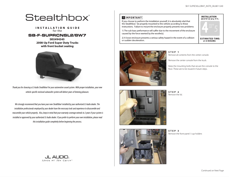Image de la première page du manuel de l'appareil Stealthbox SB-F-SUPRCNSL2/8W7