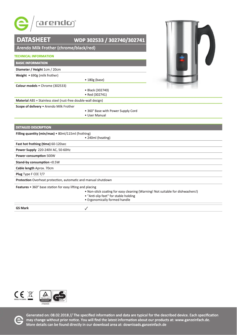 Image de la première page du manuel de l'appareil Milksky 302740