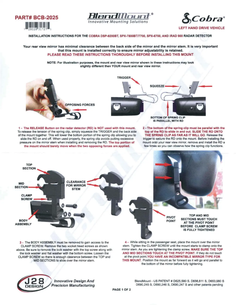 Page 1 de la notice Manuel utilisateur BlendMount BCB-2025