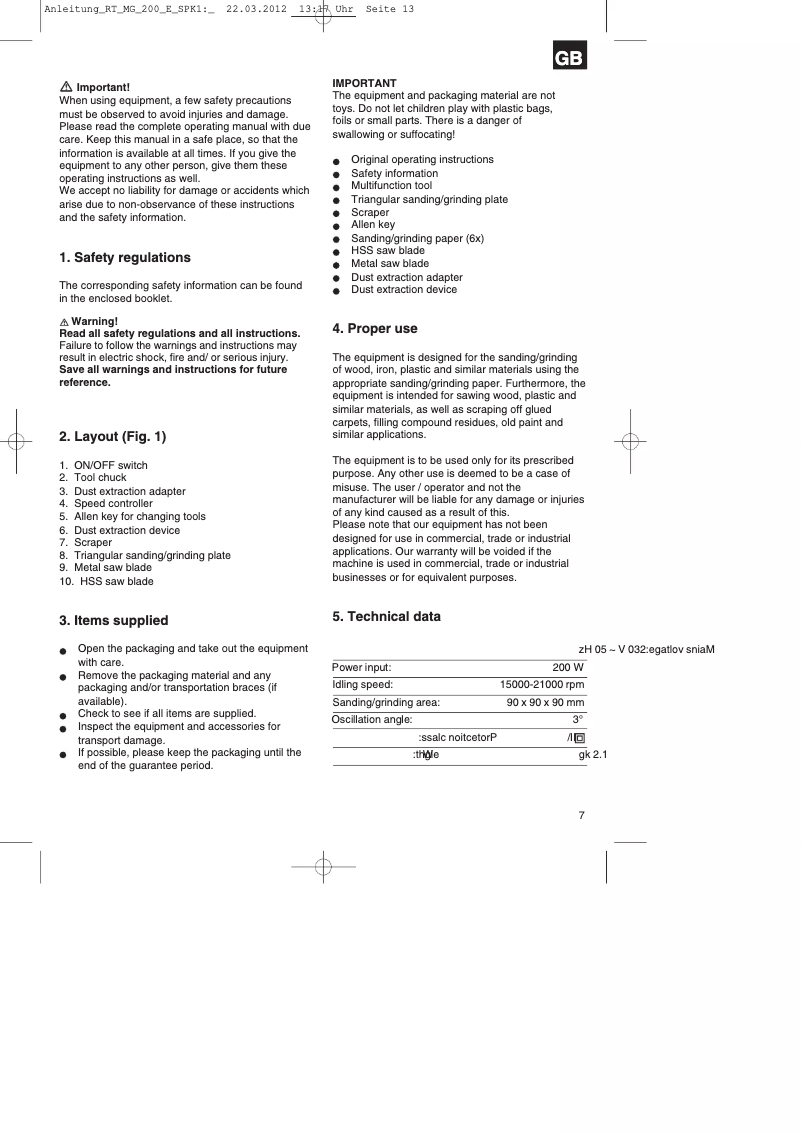 Page n°1 - Manuel utilisateur Einhell TE-MG 200 E