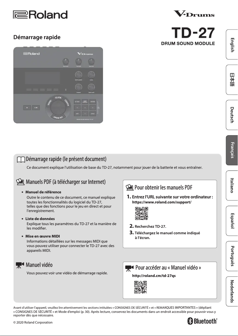 Page n°1 - Guide de démarrage rapide Roland TD-27