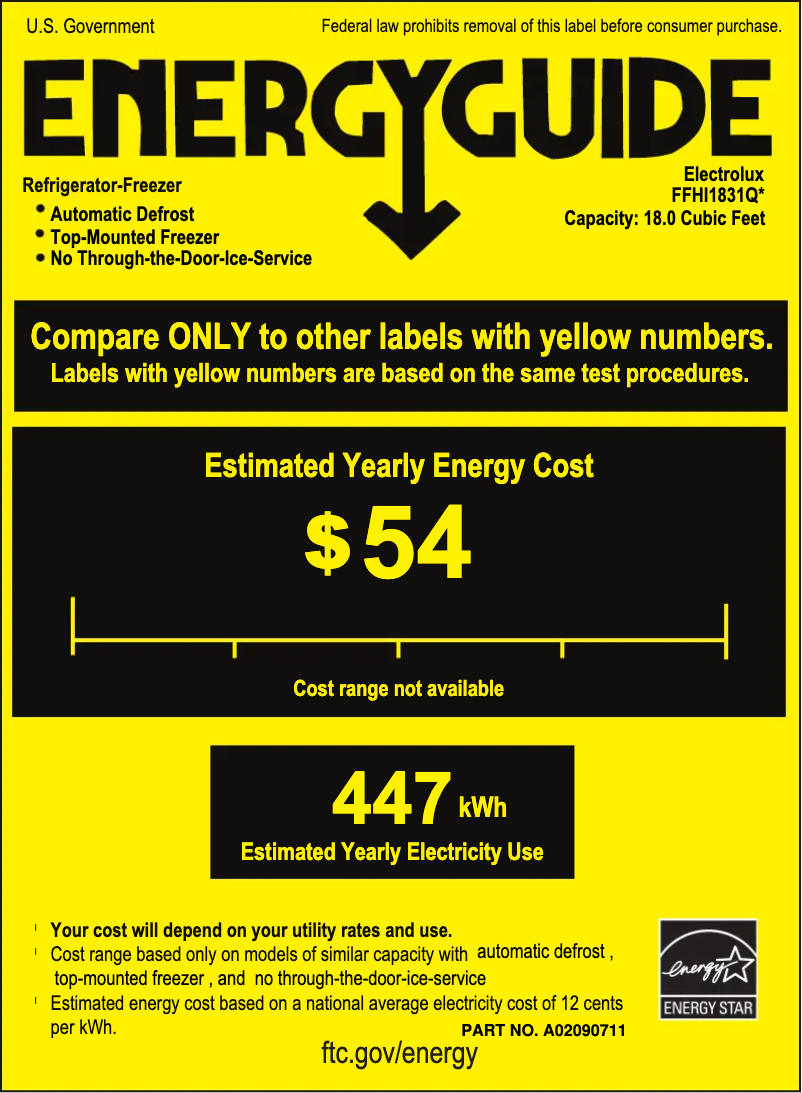 Page 1 de la notice Label énergétique Frigidaire FFHI1831Q