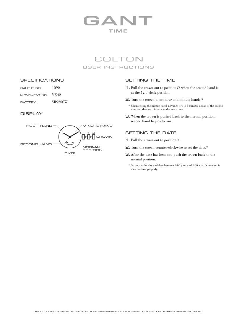 Page 1 de la notice Manuel utilisateur Gant Colton 1090