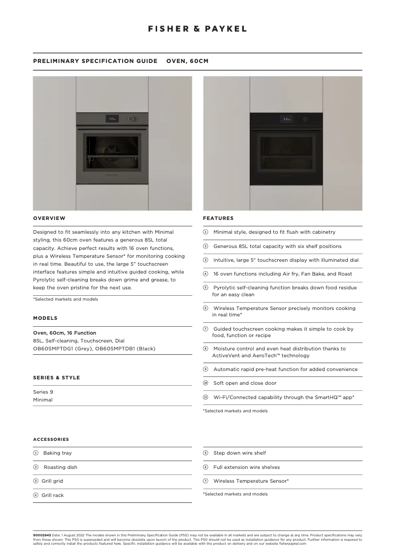 Page n°1 - Fiche technique Fisher & Paykel OB60SMPTDG1