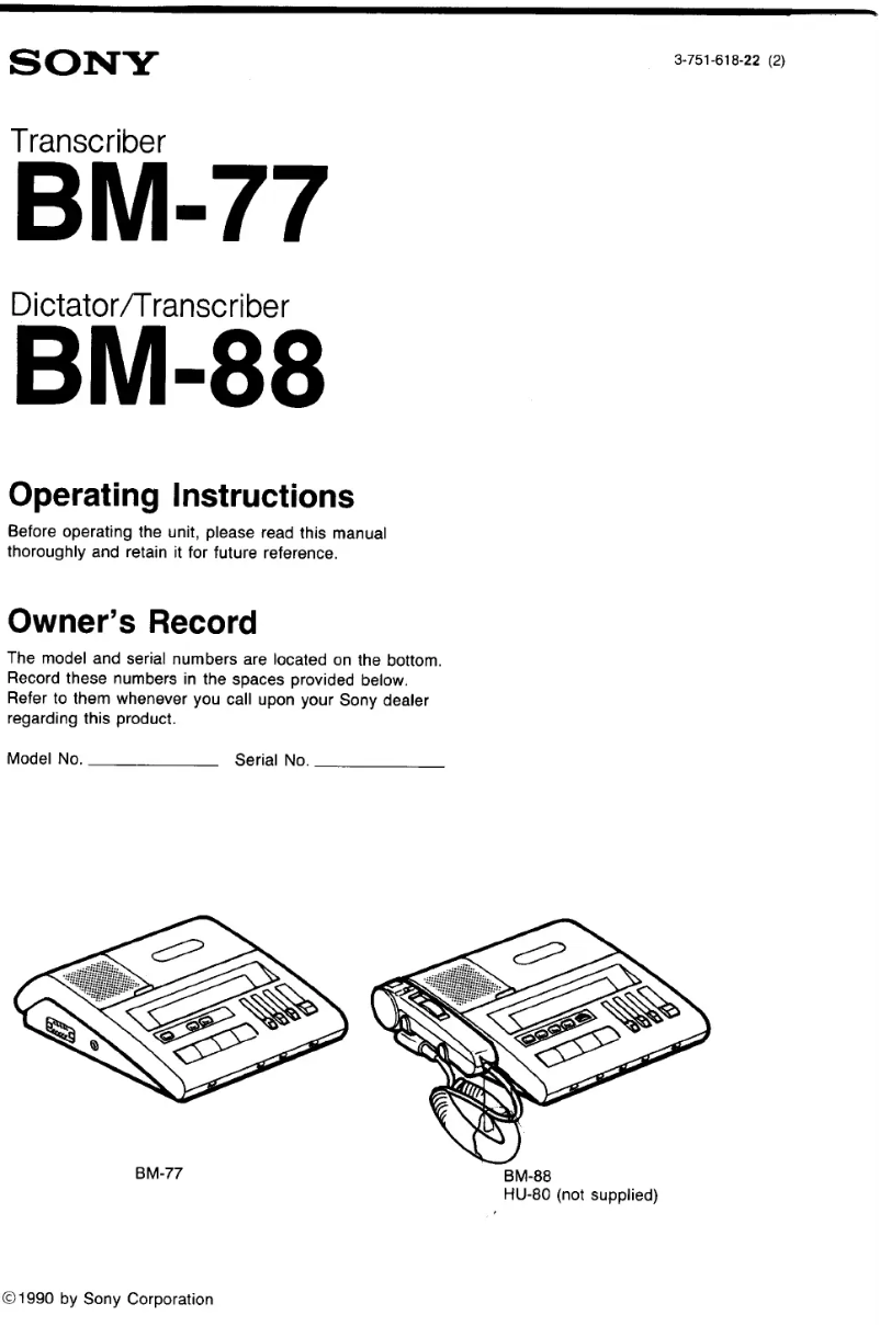 Page n°1 - Manuel utilisateur Sony BM-77
