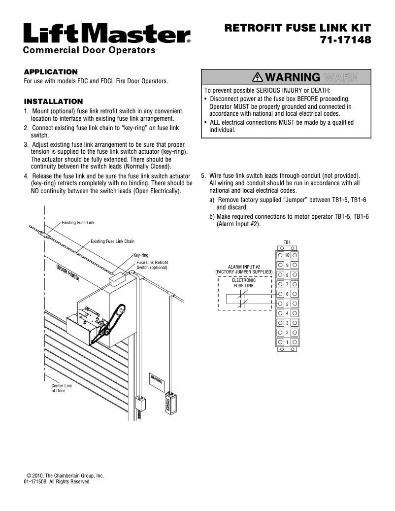 Page 1 de la notice Manuel utilisateur LiftMaster 71-17148