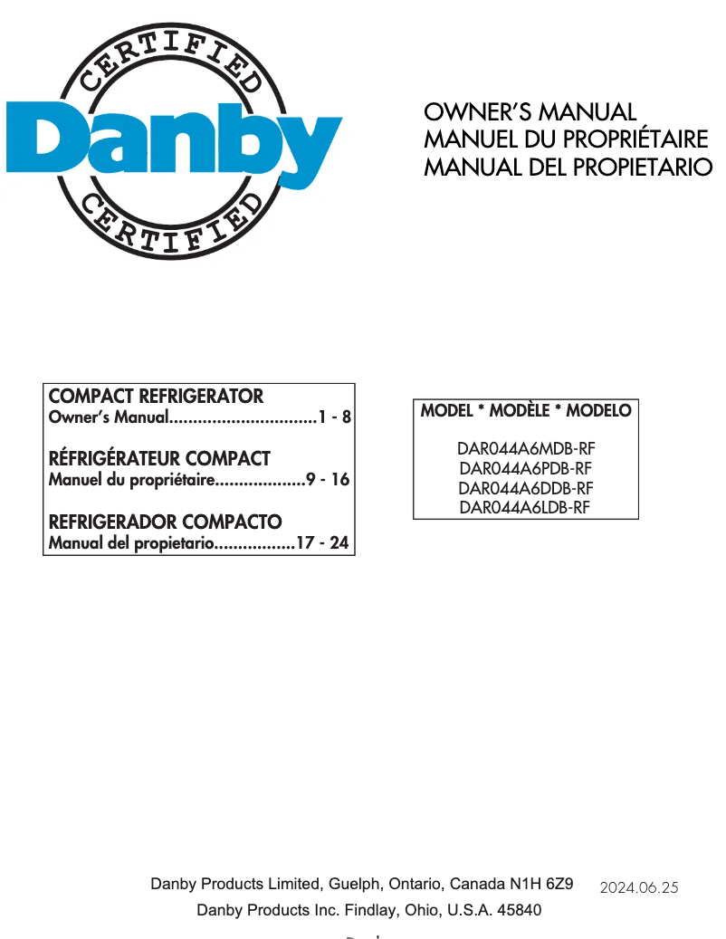 Page 1 de la notice Manuel utilisateur Danby DAR044A6MDB-RF