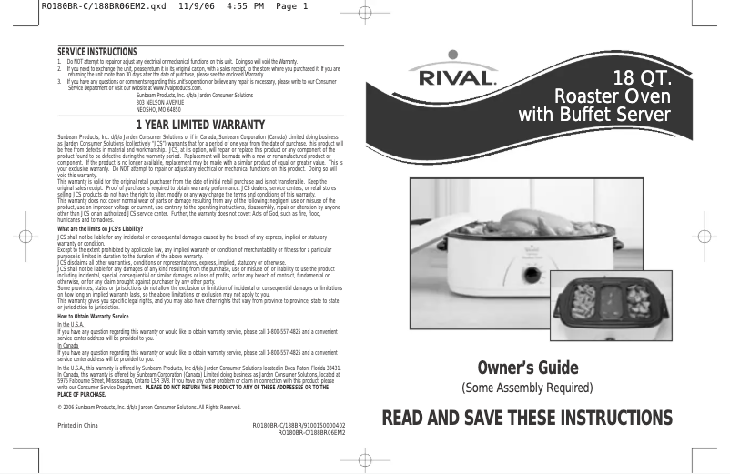 Page n°1 - Manuel utilisateur Rival RO188BR