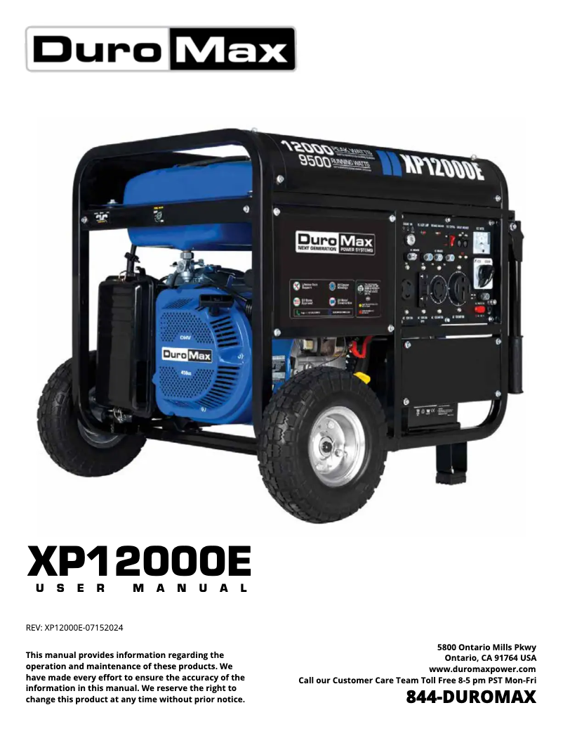 Page n°1 - Manuel utilisateur DuroMax XP12000E