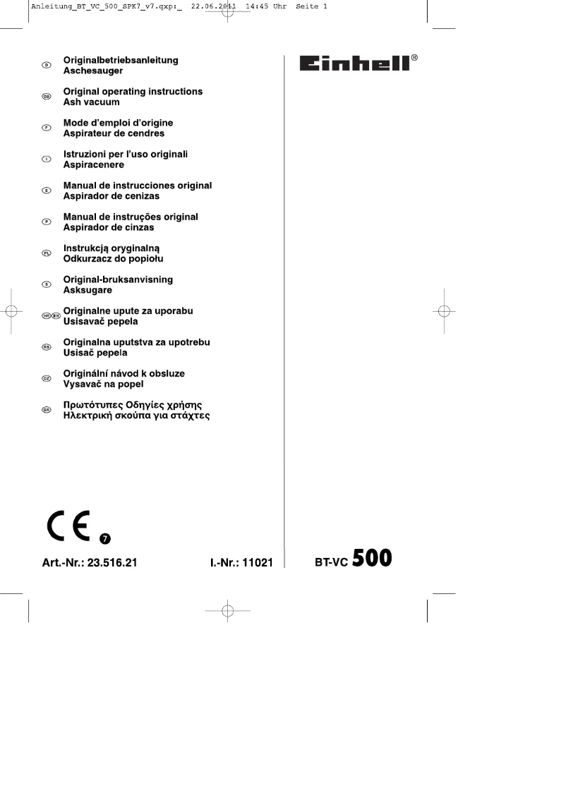 Page n°1 - Manuel utilisateur Einhell BT-VC 500