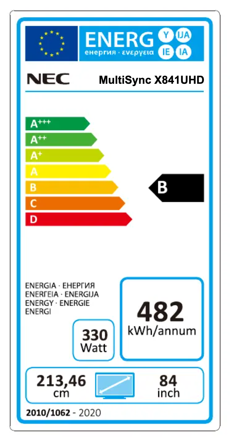 Página 1 del manual Etiqueta energética NEC MultiSync X841UHD