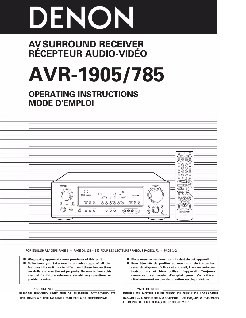 Image de la première page du manuel de l'appareil AVR-785S