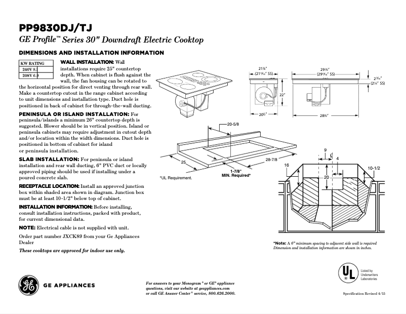 Página 1 del manual Ficha técnica GE Profile PP9830DJBB
