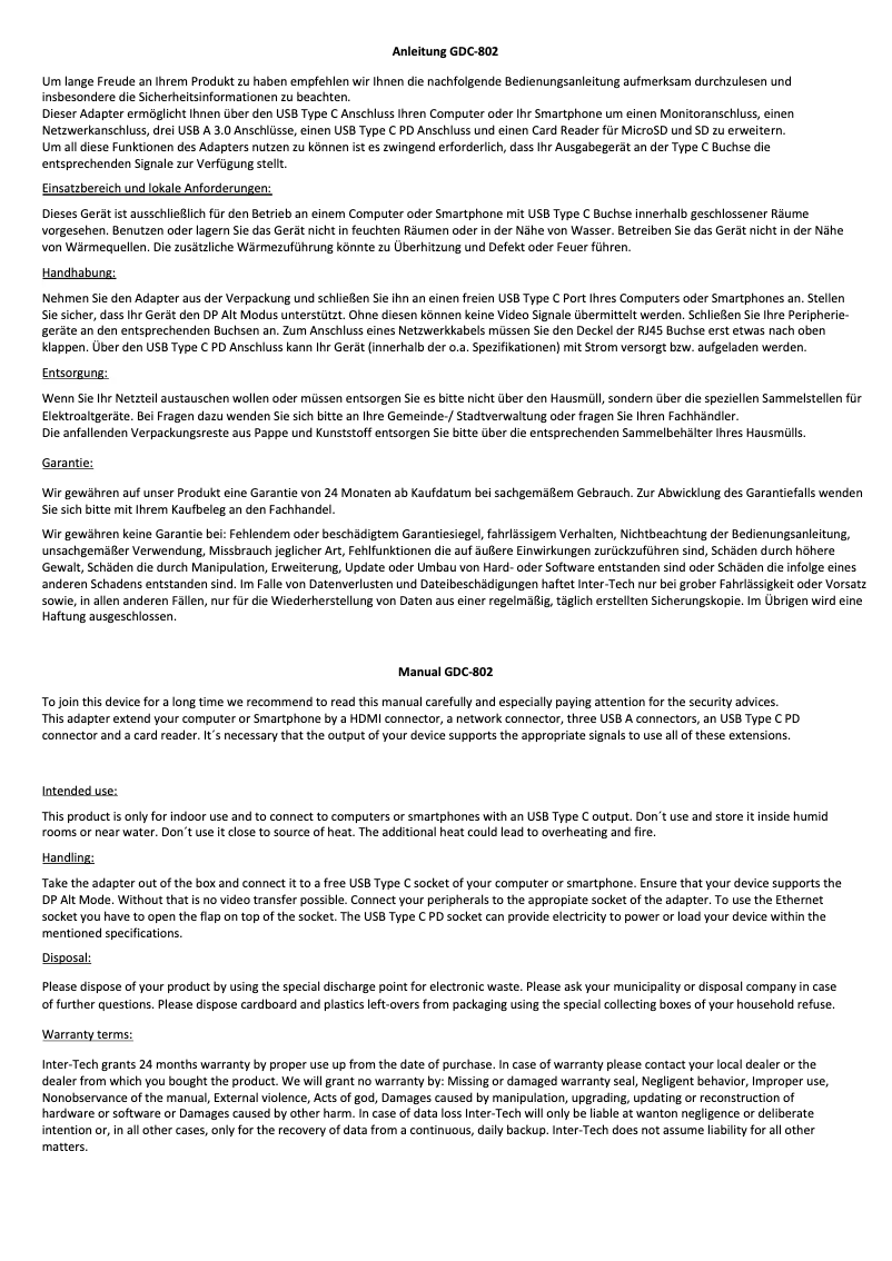 Image de la première page du manuel de l'appareil GDC-802