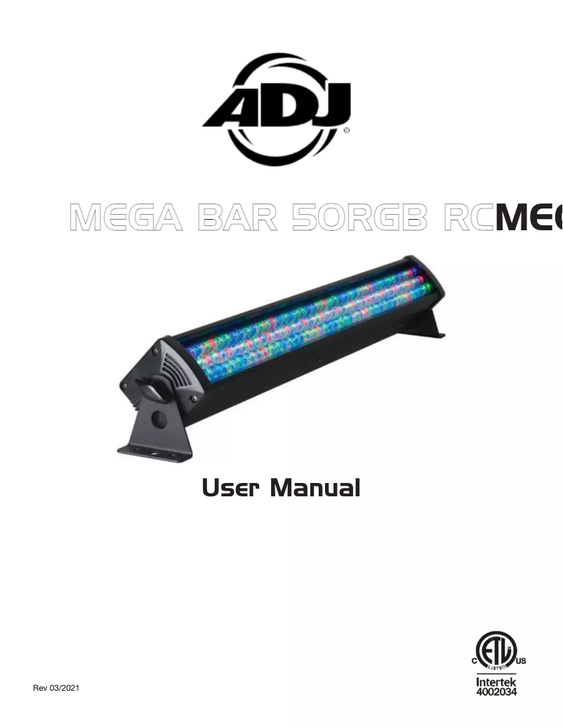 Page 1 de la notice Manuel utilisateur American Audio MEGA BAR 50RGB RC