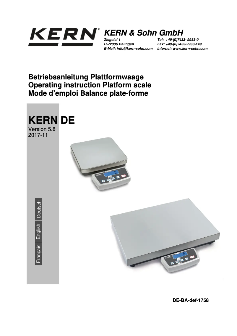 Page 1 de la notice Manuel utilisateur Kern DE 300K50D