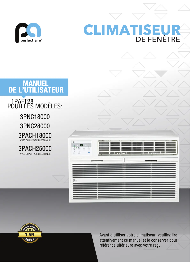 Page 1 de la notice Manuel utilisateur Perfect Aire 3PACH25000