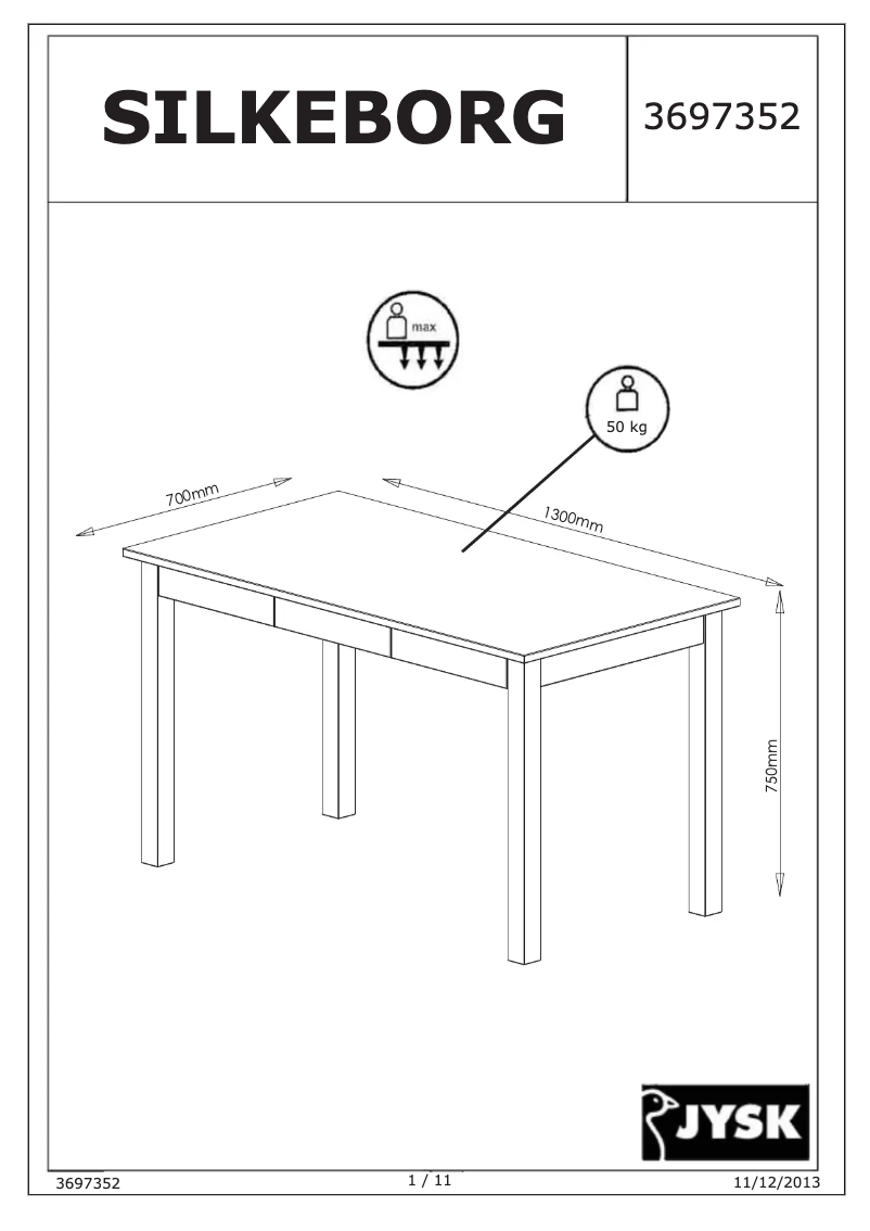 Page 1 de la notice Manuel utilisateur JYSK Silkeborg (130x75x70)