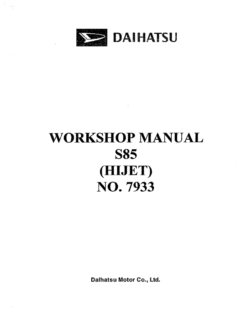 Image de la première page du manuel de l'appareil S85 Hijet (1988)
