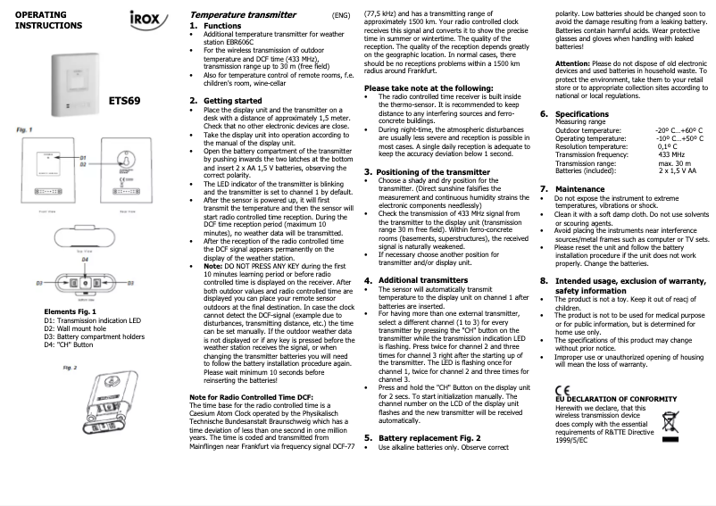 Page 1 de la notice Manuel utilisateur Irox ETS69