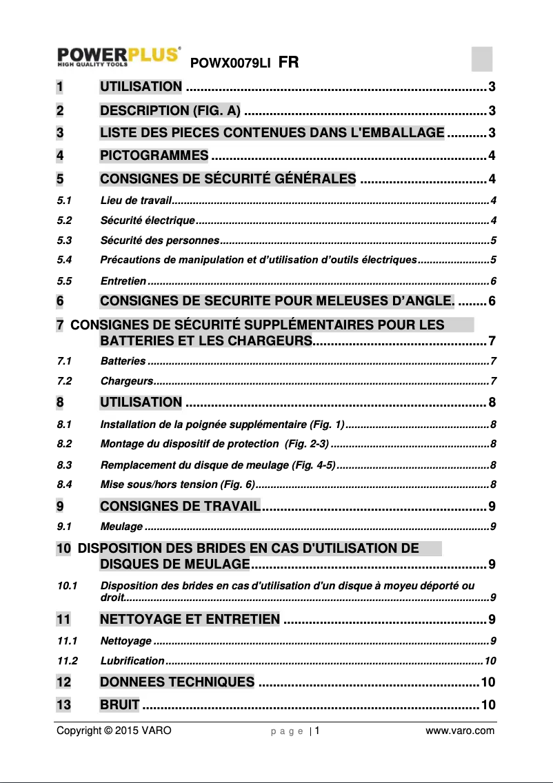 Page n°1 - Manuel utilisateur PowerPlus POWX0079LI
