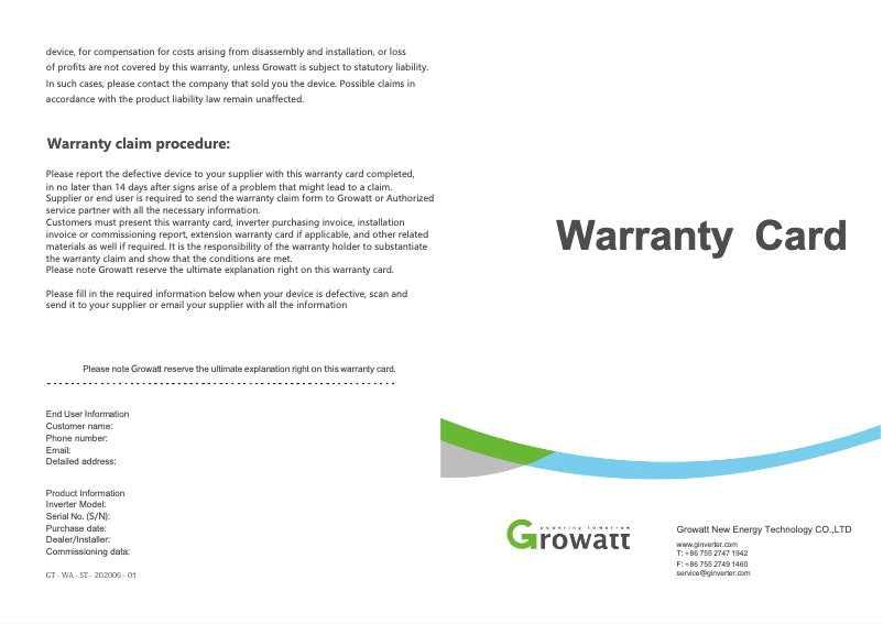 Page 1 de la notice Guide d'installation Growatt MIC 1500TL-X