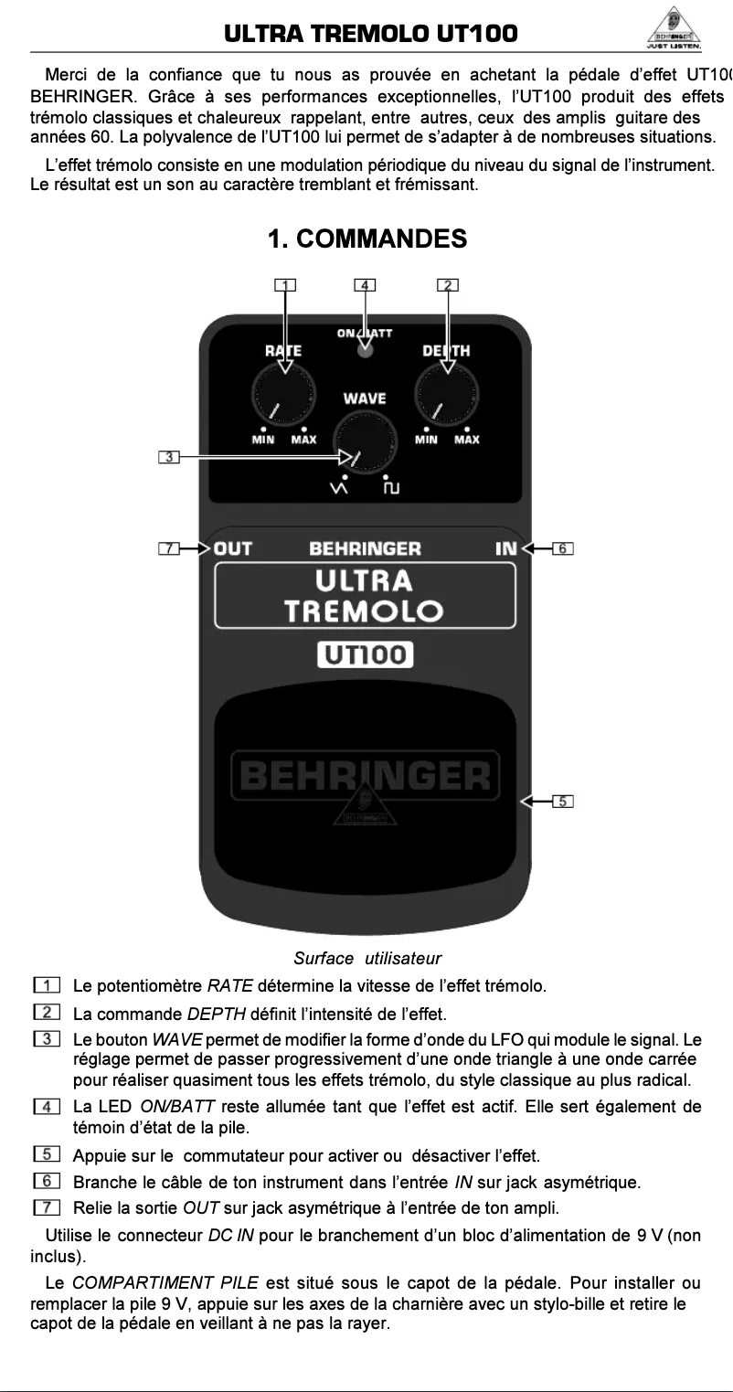Página 1 del manual Manual de usuario Behringer Ultra Tremolo UT100