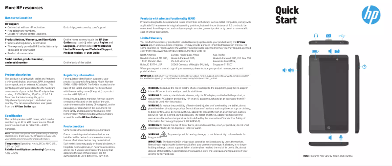 Page 1 de la notice Guide de démarrage rapide HP Slate 6 VoiceTab