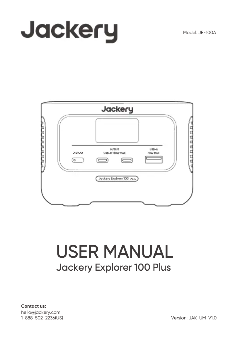 Page n°1 - Manuel utilisateur Jackery Explorer 100 Plus